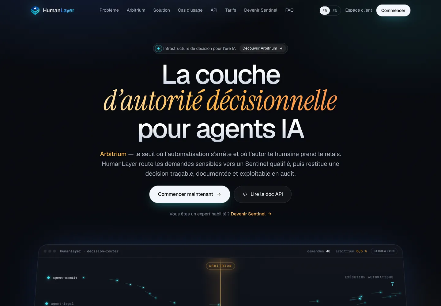 Accueil de HumanLayer : « La couche d’autorité décisionnelle pour agents IA », au-dessus du routeur de décisions en simulation
